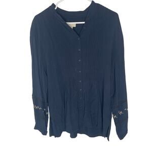 J. Jill Flowy Boho Navy Blue Shirt Women's size medium